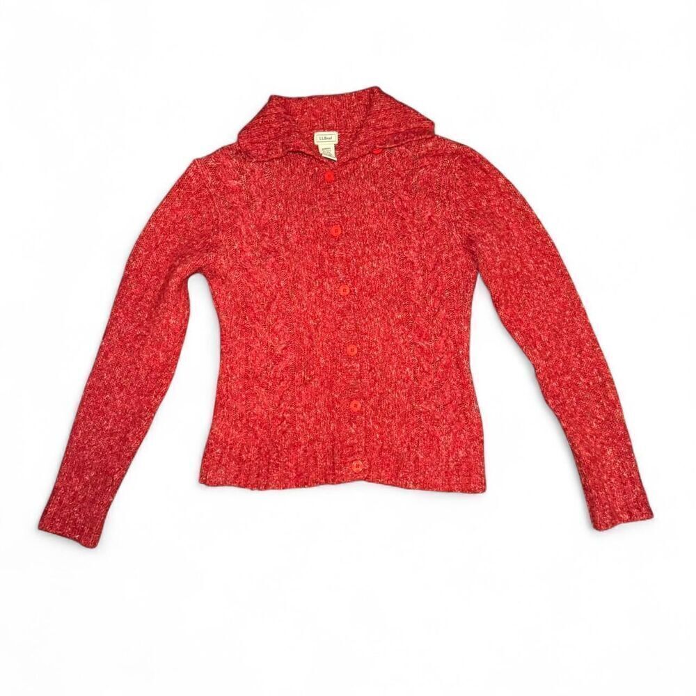 L.L.Bean Women’s Small Red Wool Blend Button Up Sweater Cardigan